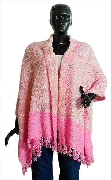 WHite and Pink Combination Woolen Shawl