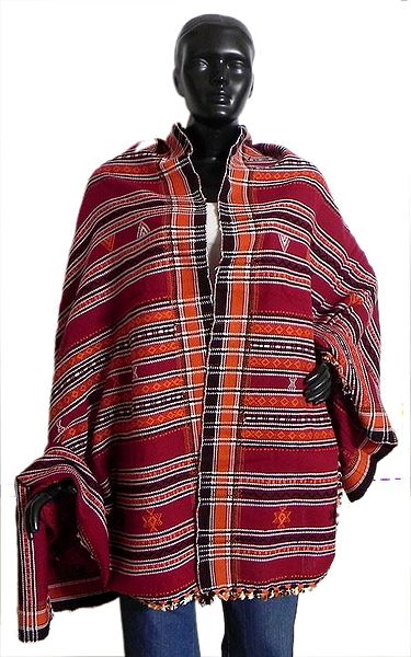 Red Woolen Kutch Shawl with Weaved Design