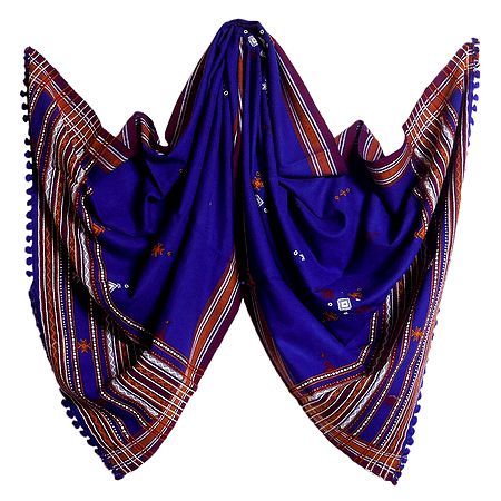 Purple Ladies Kutchi Shawl with Mirrorwork