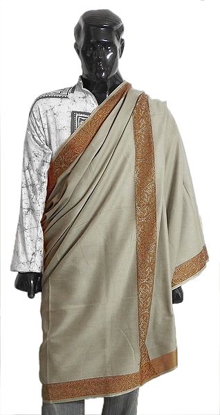 Light Grey Woolen Gents Shawl with Weaved Border