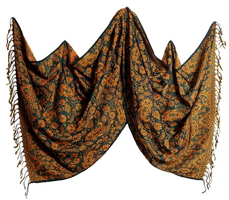 Reversible Light Woolen Stole with Weaved Paisley Design 