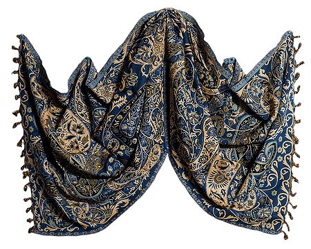 Reversible Light Woolen Stole with Weaved Paisley Design 