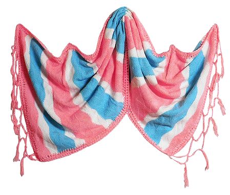 White, Blue and Pink Woolen Stole