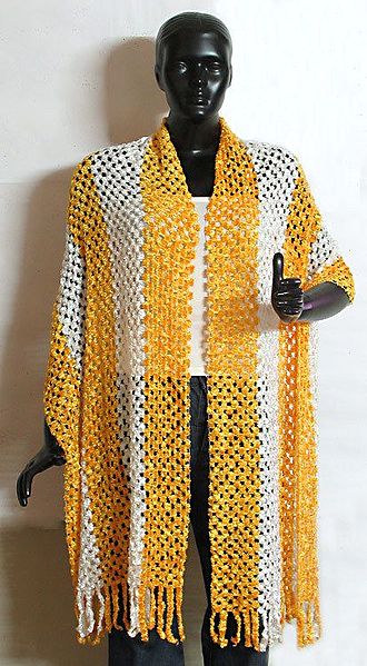 Yellow and White Fancy Silk Thread Stole