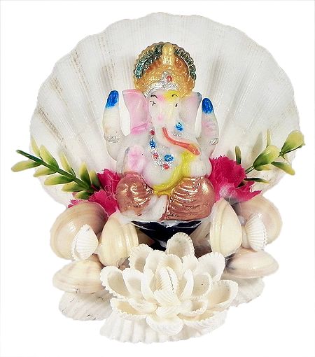 Ganesha on Decorated Shell Sculpture