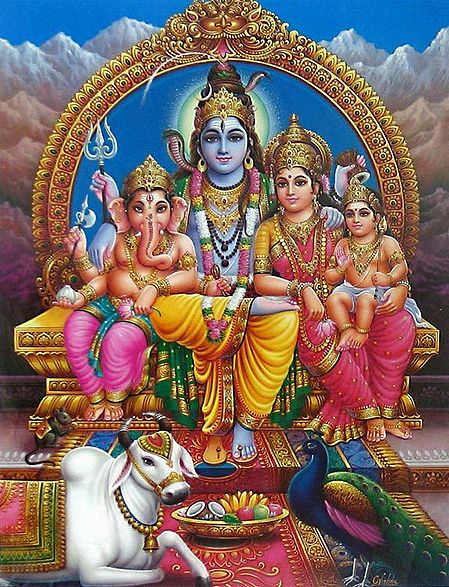 Lord Shiva Sitting on the Throne with Parvati, ganesha and Kartikeya