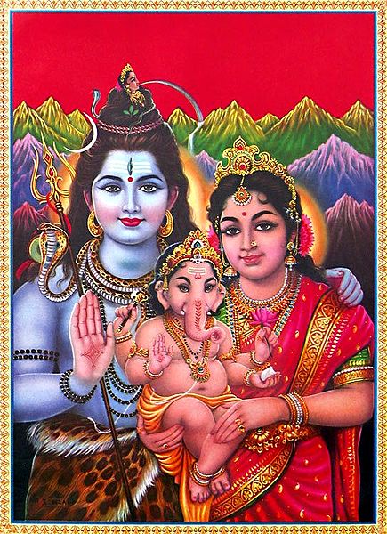 Lord Shiva with Parvati and Ganesha