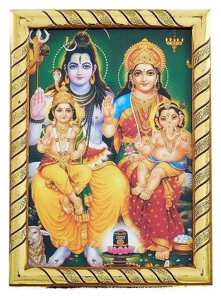Shiva Parvati with Their Two Sons kartik and Ganesha