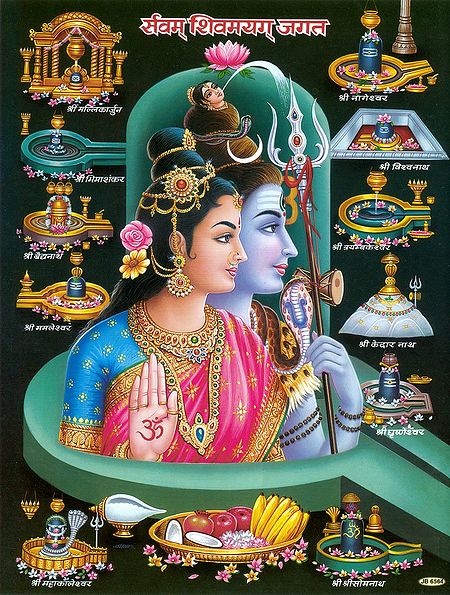 Twelve Jyotirlingas with Shiva and Parvati