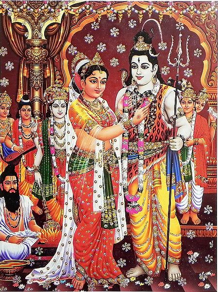 Wedding of Shiva, Parvati - Glitter Poster