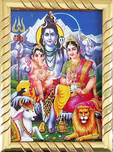 Shiva, Parvati and Ganesha - Table Top Picture