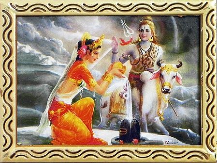 Parvati Worshipping Shiva - Table Top Framed Picture