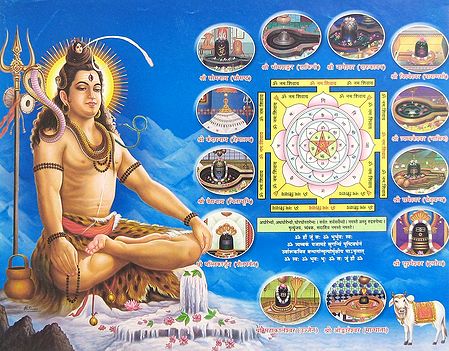Shiva with Sri Yantra and the Twelve Jyotirlingas