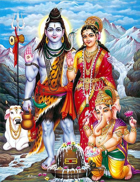 Shiva, Parvati and Ganesha with Nandi