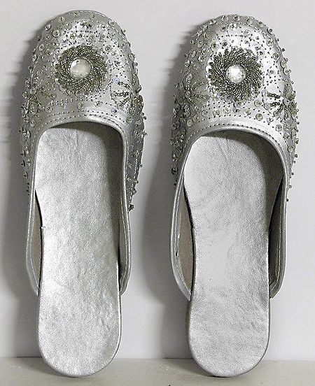 Threadwork and Sequined Light Grey Ladies Footwear