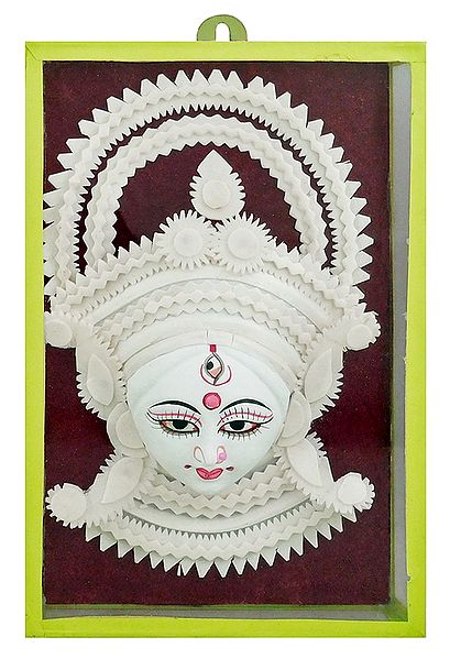 Clay Face of Durga with Shola Pith Decoration - Wall Hanging