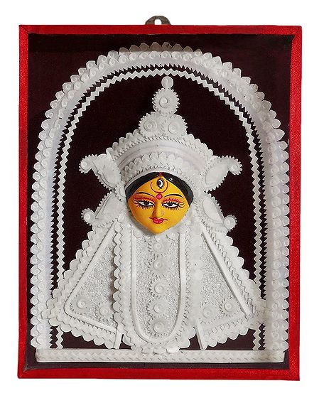 Clay Face of Durga with Shola Pith Decoration - Wall Hanging