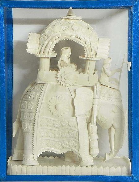 Decorated Indian Elephant with Howdah and King