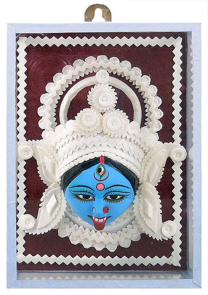 Clay Face of Kali with Sholapith Decoration - Wall Hanging