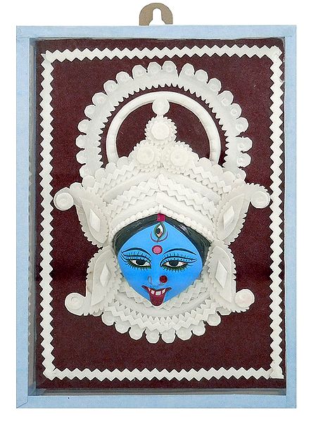 Clay Face of Kali with Shola Pith Decoration - Wall Hanging