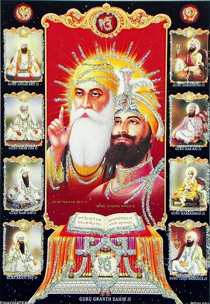 Guru Nanak, Guru Govind Singh and Guru Granth Sahib - Poster with Glitter