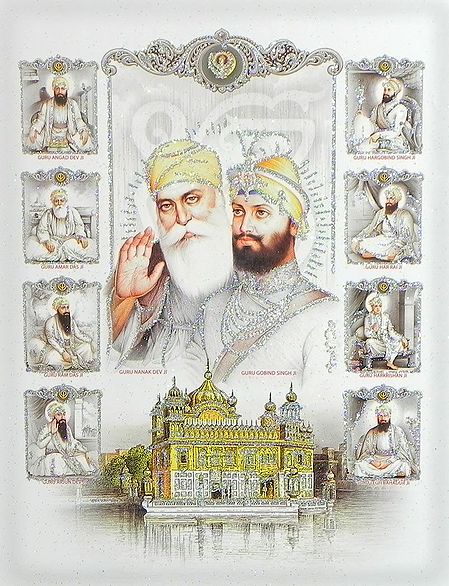 Ten Sikh Gurus - (Poster with Glitter)
