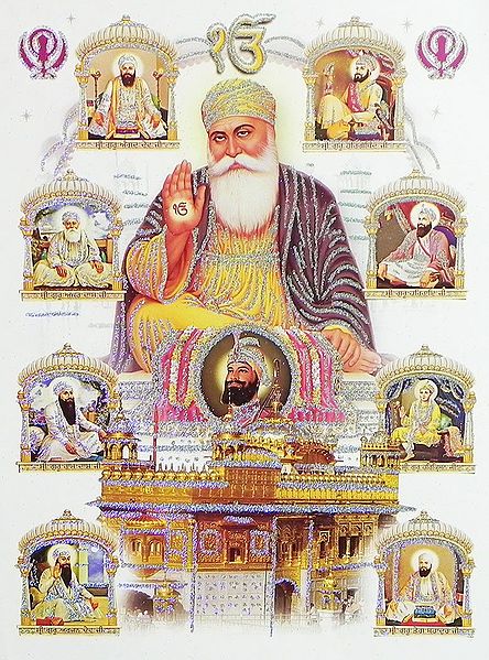 Ten Sikh Gurus and Golden Temple - (Poster with Glitter)
