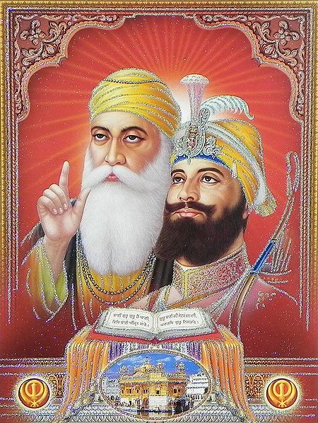 Guru Nanak, Guru Govind Singh and Guru Granth Sahib - (Poster with Glitter)