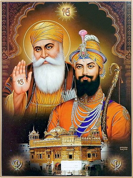 Guru Nanak, Guru Govind Singh and Golden Temple - (Poster with Glitter)