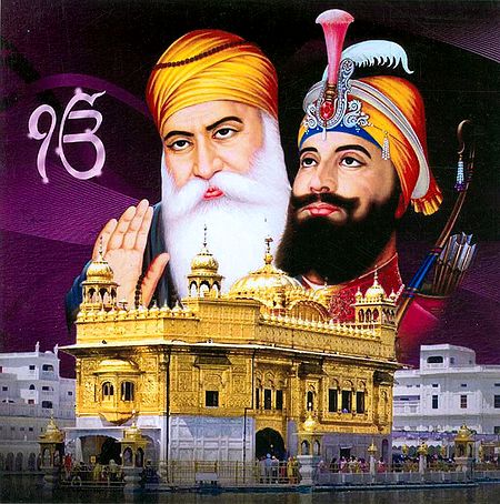 Guru Nanak and Guru Govind Singh with Golden Temple of Amritsar