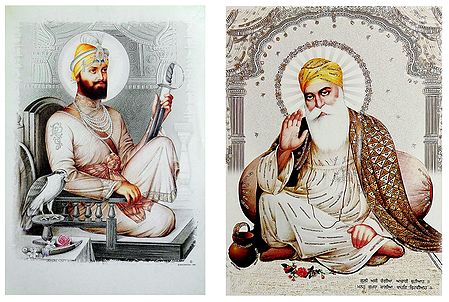 Guru Nanak and Guru Govind Singh Ji - Set of 2 Glitter Posters