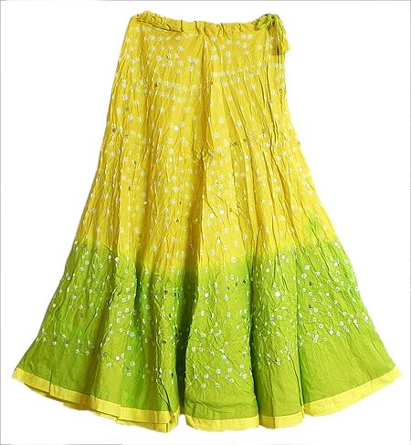 Light Yellow with Light Green Tie and Dye Skirt with Sequins