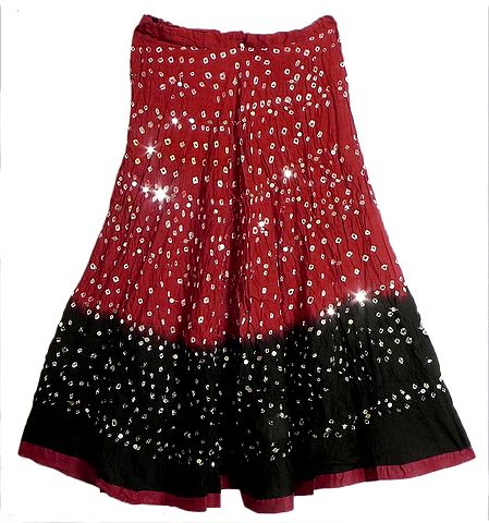 Dark Red with Black Tie and Dye Skirt with Sequins 