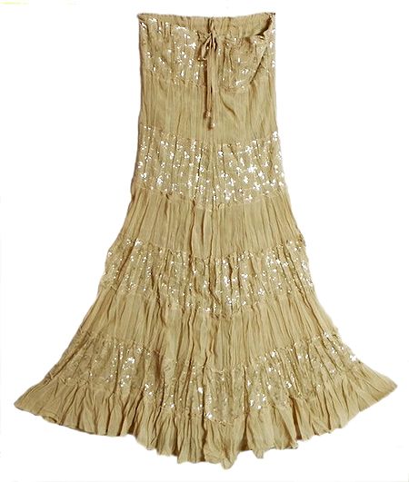 Beige Georgette Crushed Skirt with Sequin Wok