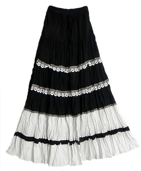 Black with White Cotton Long Skirt