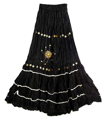 Black Long Gypsy Skirt with Sequin Work
