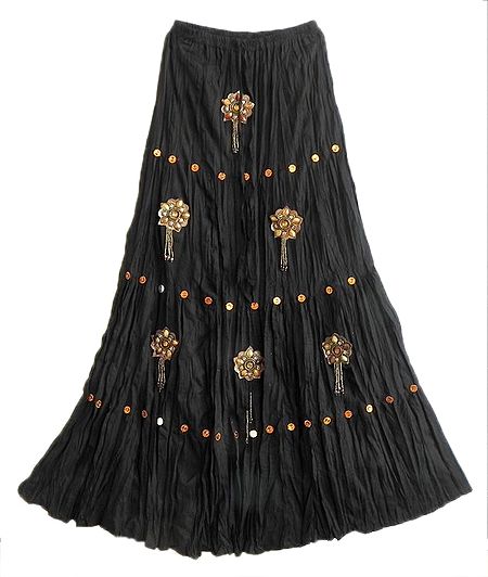 Black Cotton Long Skirt with Stone and Bead Work