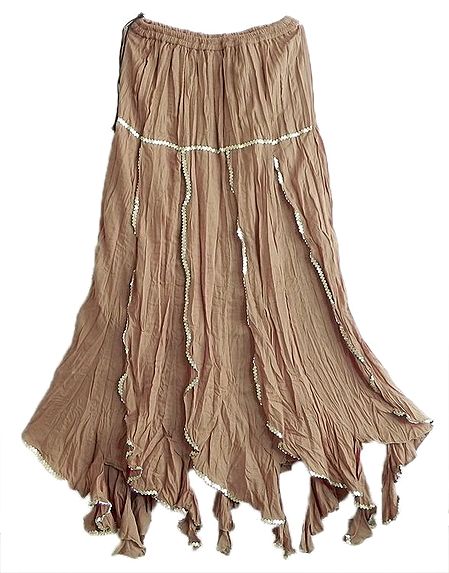 Light Brown Cotton Long Skirt with Sequin Work