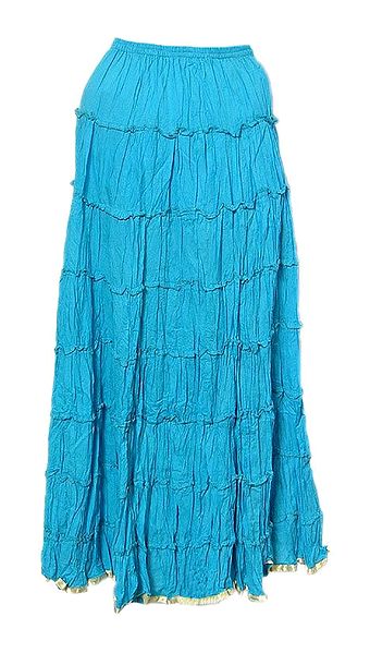 Blue Crushed Skirt with Zari Border