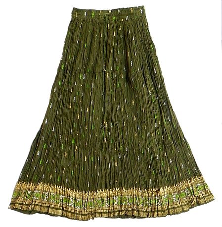 Green Skirt with Golden and Silver Block Print