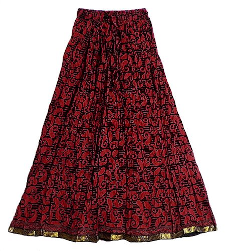 Red Paisley on Black Crushed Cotton Skirt
