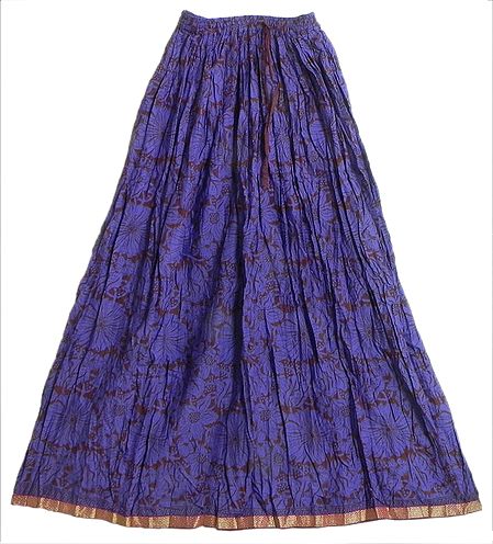 Dark Brown Cotton Long Skirt with Dark Purple Floral Print