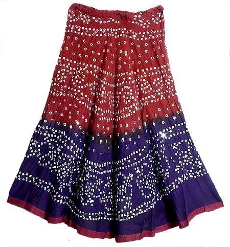 Dark Red with Dark Purple Tie and Dye Skirt with Sequins