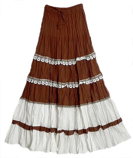 Rust with White Cotton Long Skirt with Sequin Wok