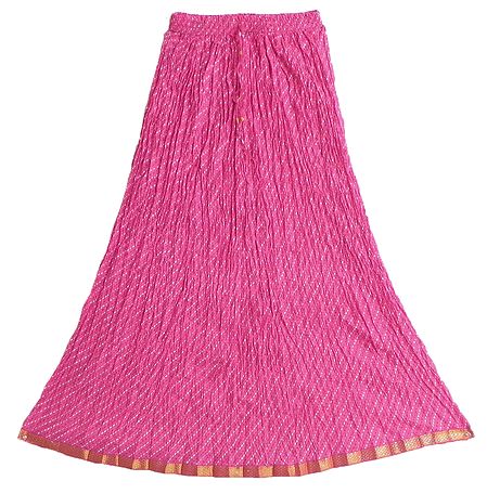Print on Pink Cotton Crushed Skirt with Zari Border