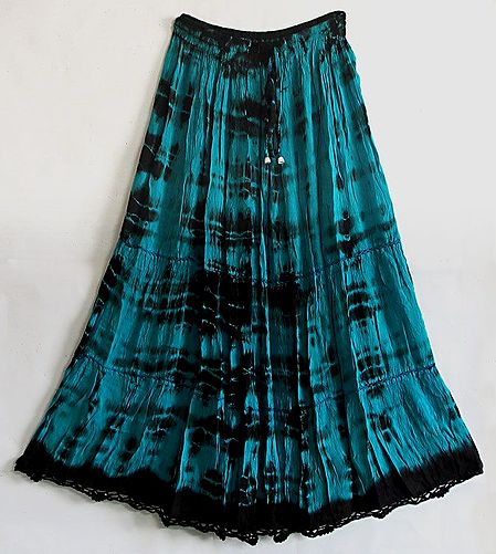 Cyan and Black Tie and Dye Skirt