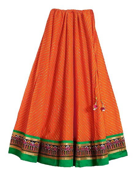 Saffron Cotton Skirt with Embroidered Border