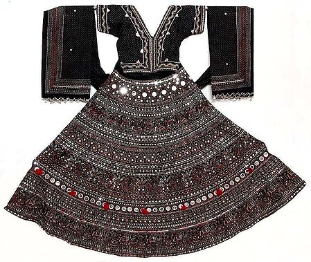 Ghagra Choli - Gorgeous Black Gujrati Dress with all over Mirror Work