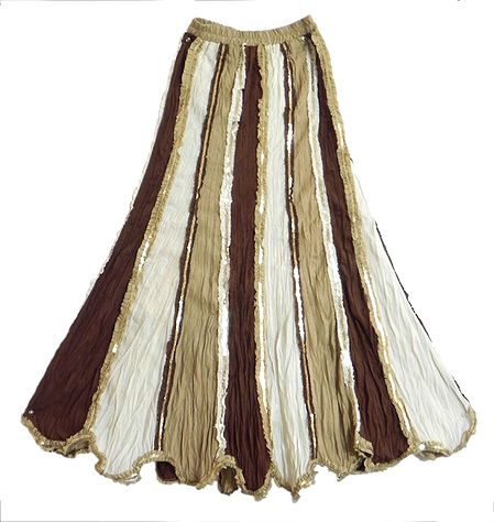 Dark Brown, Light Brown with White Gypsy Skirt with Sequin Work