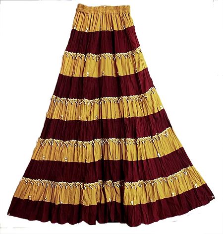 Maroon with Chrome Yellow Long Gypsy Skirt